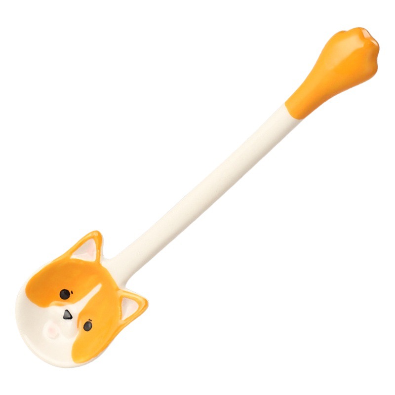 Cerámica Shiba Inu Corgi pintada a mano pequeña cuchara niños alimentación del bebé lindo suplemento alimenticio de dibujos animados cuchara de sopa cuchara hogar
