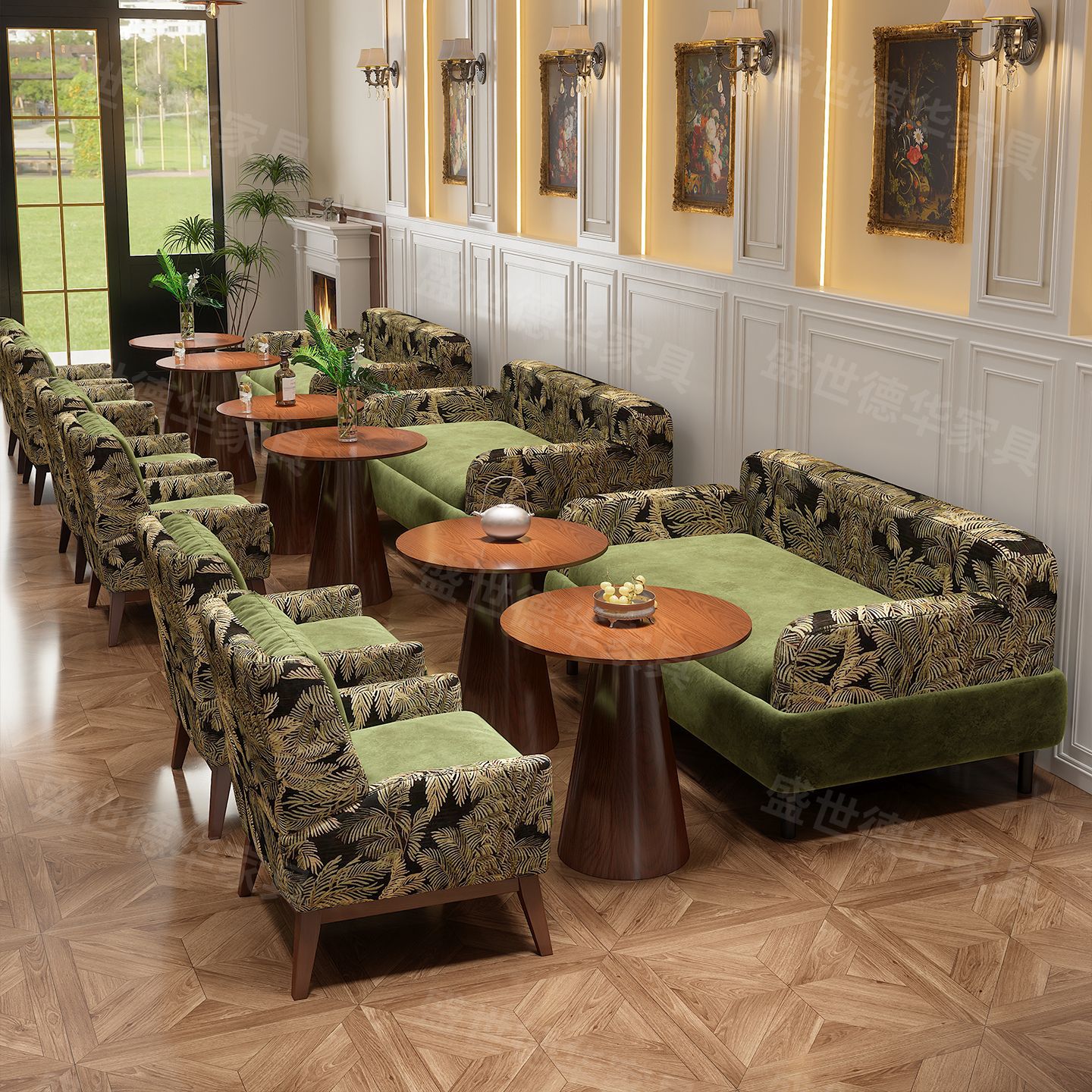Southeast Asian themed restaurant rattan booth sofa, solid wood dining chair, wall-mounted western restaurant dining table and chair commercial set