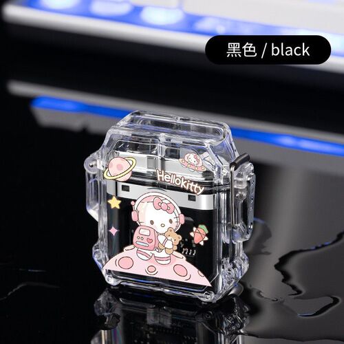 Waterproof rechargeable lighter Kuromi, cute, good-looking, creative and personalized, durable transparent lighter, double arc windproof