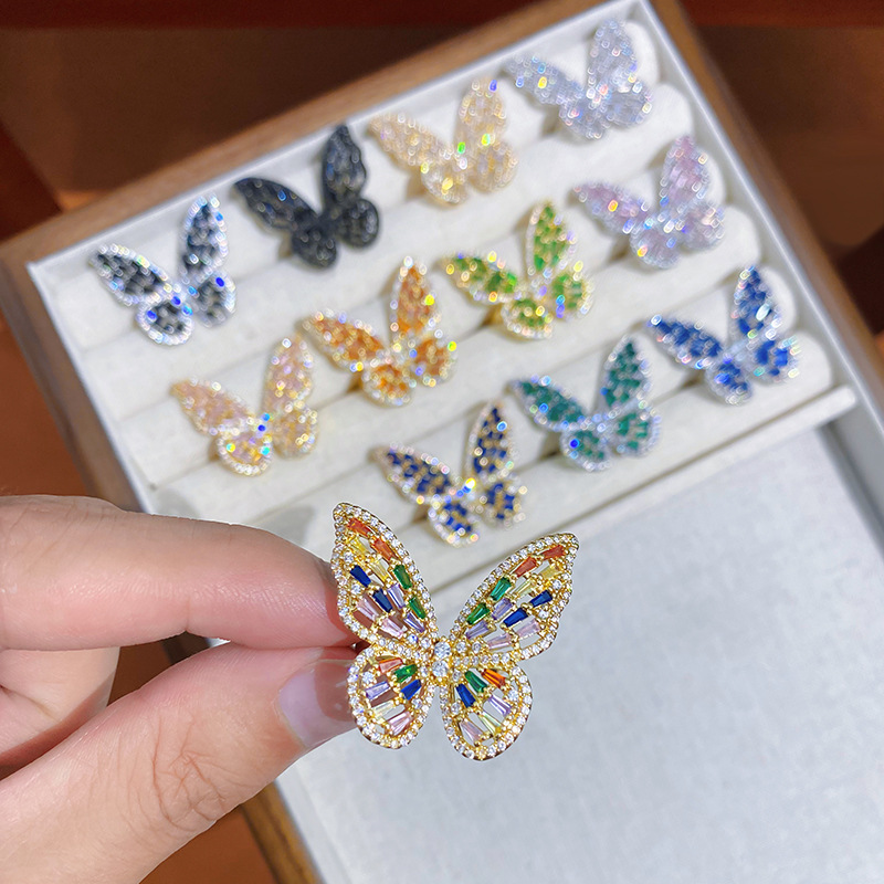 Wholesale Jewelry Elegant Butterfly Copper Zircon Open Rings display picture 4