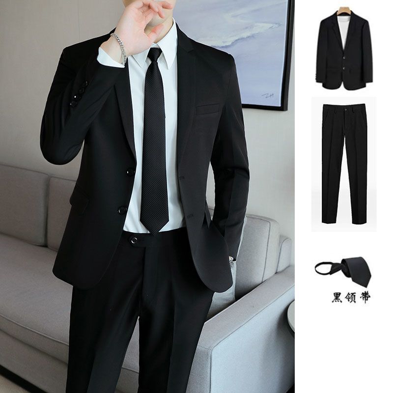 Suit Formal Wear for Men, College Students, Full Set of Business Slim-Fit Suits, Fashionable Wedding Groomsman Suits, Employee Suit Jackets