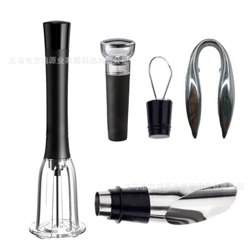 Novedad: juego de 4 piezas de abridor de vino con presión de aire curvado (versión con tapón de corcho grande)