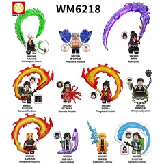 外贸货品WM6218动漫系列鬼灭黑死牟杏寿郎人仔拼装积木玩具袋装