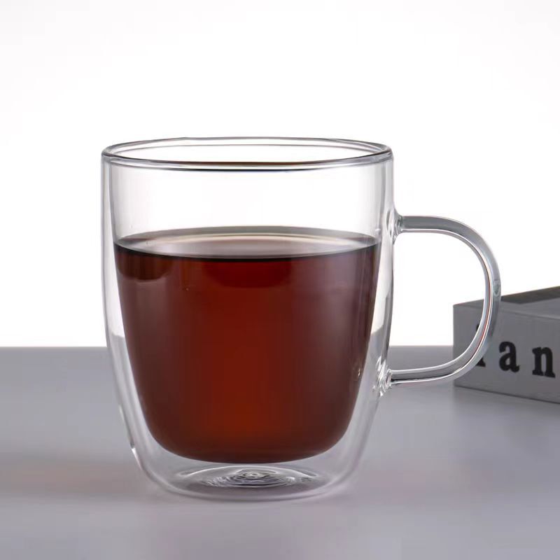 High Temperature Resistant Double-Layer Glass Cup Wholesale Large Capacity Household Insulated Coffee Milk Cup with Handle Double-Layer Glass Cup