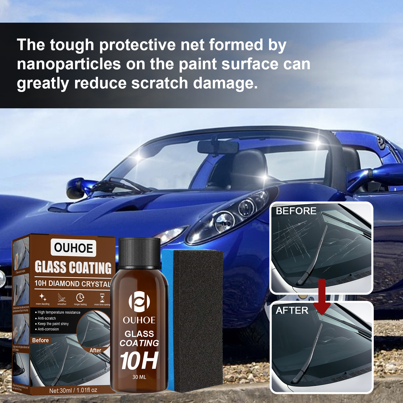 OUHOE Automotive Glass Ceramic Coating Nano Hydrophobic Ceramic Coating Waterproof Dustproof Automotive Film