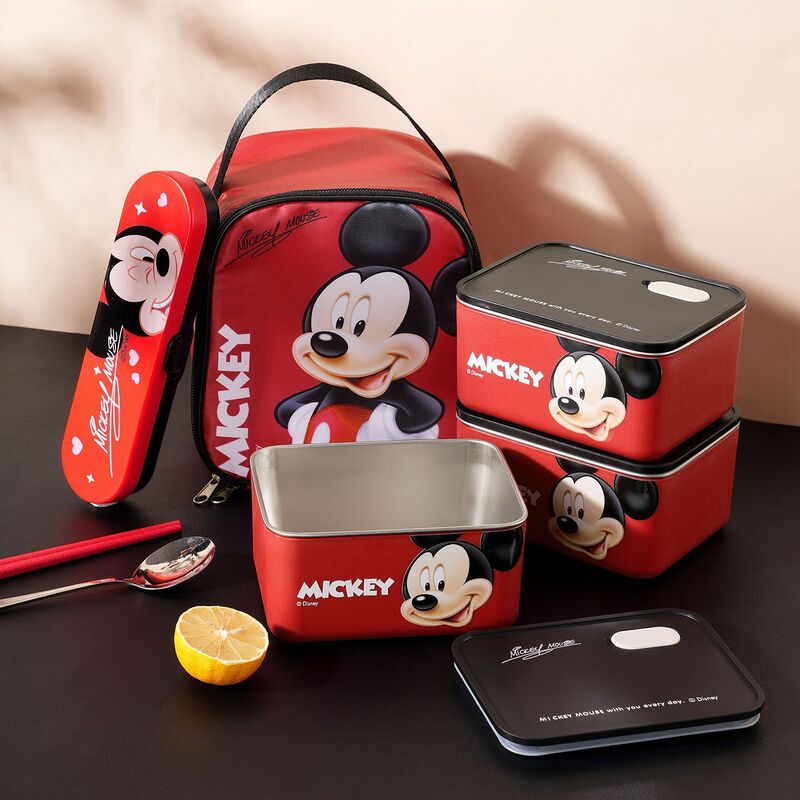 2026 New Disney Genuine Mickey Cute Children's Square Stainless Steel Lunch Box, Microwaveable