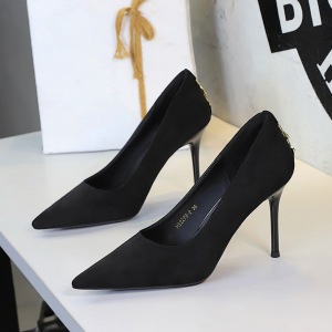 2279-2 Korean style fashionable high heels for women, pointed toe, shallow mouth, suede, fine heel, metal decoration, on