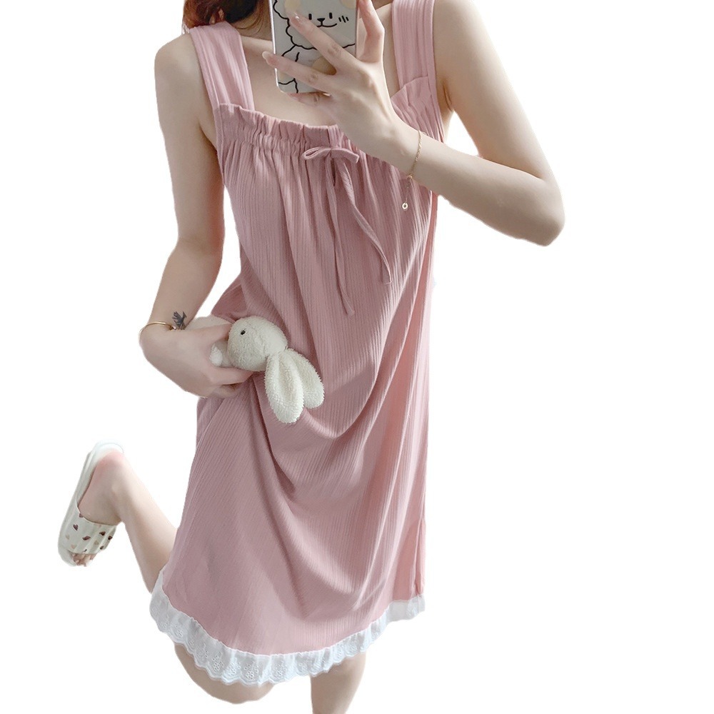 Pijama de la mujer de verano estilo princesa simple chaleco sin mangas pura ropa de vestir vestido de pijama de verano