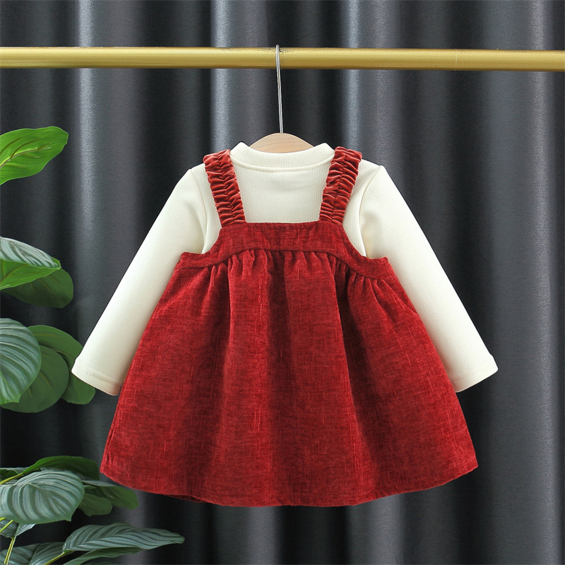 Girls' set for autumn winter 2023 new Korean version with plush and try red baby girl's first year dress_voghion.com