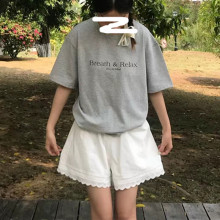 减龄少女感蕾丝花边白色短裤女夏季设计感宽松休闲A字松紧腰热裤