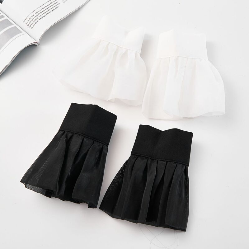 1 Pair of Fake Sleeves, Simple Style Chiffon Pleats with Sweater Cuffs, Clothing Accessories, Removable Cuffs