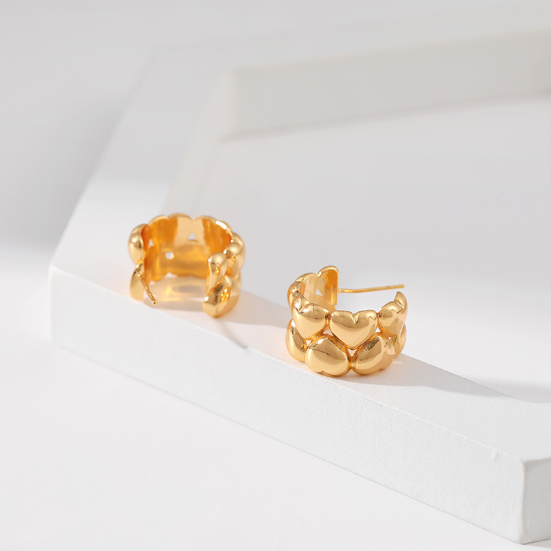 Retro Heart Shape Copper Plating Ear Studs 1 Pair