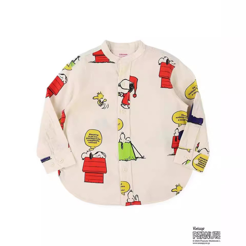 [in stock] Gaoding Black Super 24 Autumn Snoopy Pattern Boys and Girls Cotton Long Sleeve Shirt
