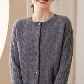 100净山羊绒衫女秋冬新款宽松显瘦针织衫净色外套休闲保暖开衫