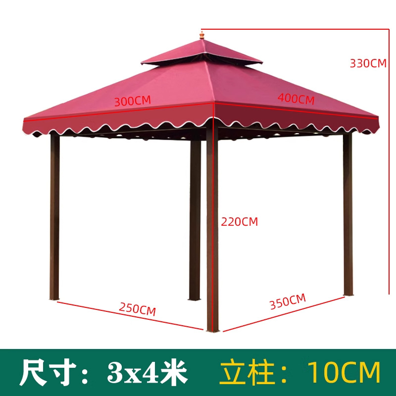 Pabellón al aire libre, techo galvanizado, pabellón de cuatro pilares, patio, jardín, techo, toldo de ocio, gran dosel de lluvia
