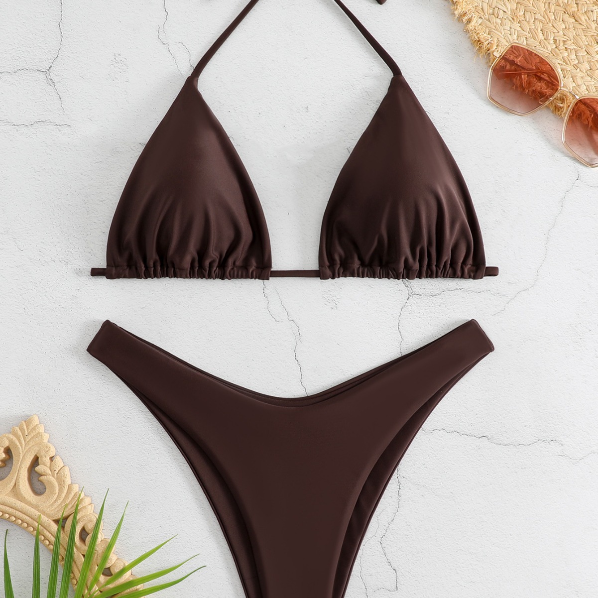 2024 New Foreign Trade European and American bikini Cross-border Amazon Sexy Solid Color Beach Vacation Bikini Swimsuit