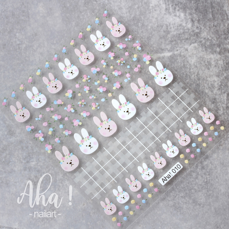 Peach Girl pequeño patrón ultrafino adhesivo impermeable calcomanías de uñas en línea celebridad de dibujos animados oso pegatinas cara sonriente