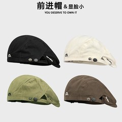 反戴贝雷帽男日系文艺复古鸭舌报童帽春夏时尚刺绣百搭前进帽子女