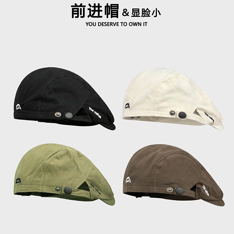 Men's Beret with Reverse Wear, Japanese Style, Retro Newsboy Cap, Spring and Summer Fashion, Embroidered Versatile Forward Cap for Women Men's Beret with Reverse Wear, Japanese Style, Retro Newsboy Cap, Spring and Summer Fashion, Embroidered Versatile Forward Cap for Women