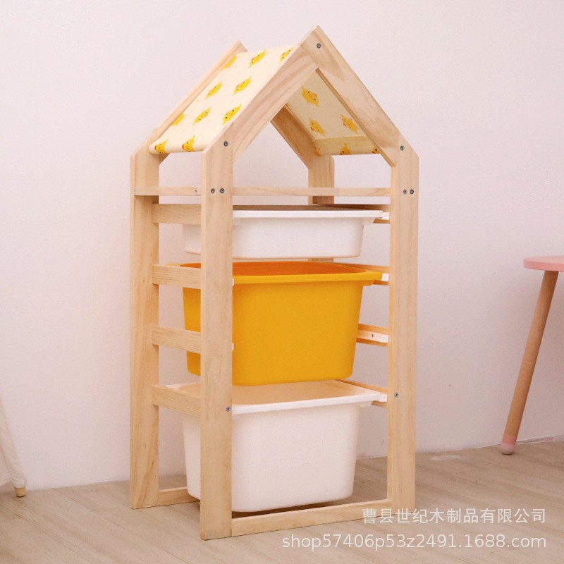 儿童房小卖铺置物架玩具收纳架小孩子过家家小推车宝宝玩偶架实木