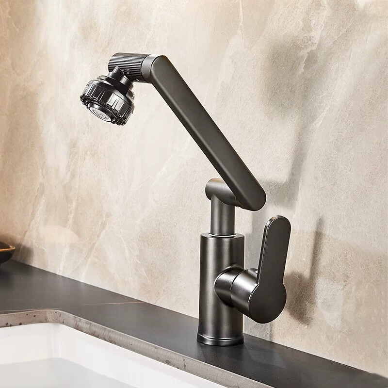 Mingchi Basin Dragon Head 360° Faucet with Hot Cold Water Fortune Cat 3-Way Rotating Arm - Bathroom Tap