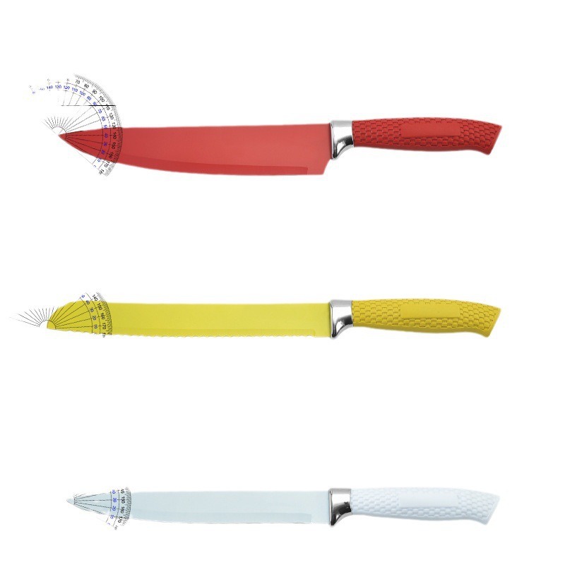 En stock mango de malla al por mayor con soporte de cuchillo acrílico conjunto de seis piezas cuchillo de combinación de acero inoxidable color pintura cuchillo traje