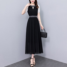 雪纺连衣裙女2025夏季新款时尚大码女装胖mm收腰显瘦遮肚子长裙子