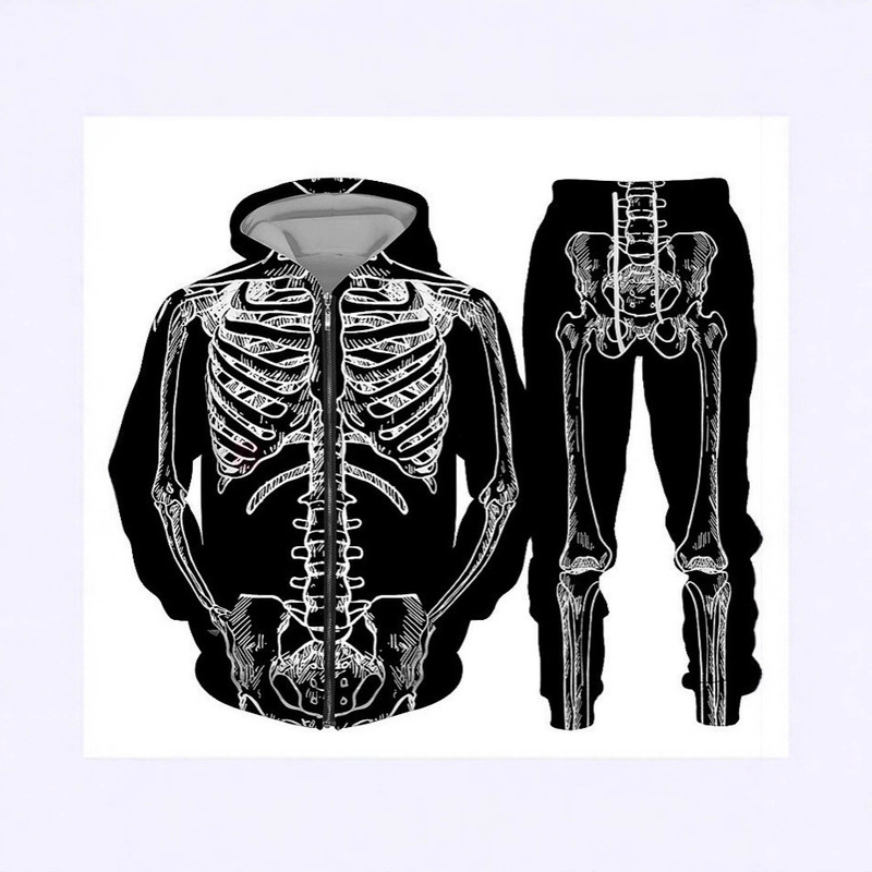 2025 Independent Station Halloween Skull 3D Digital Printing Casual Sports Loose Hooded Sweatshirt Suit for Men 2025 Independent Station Halloween Skull 3D Digital Printing Casual Sports Loose Hooded Sweatshirt Suit for Men
