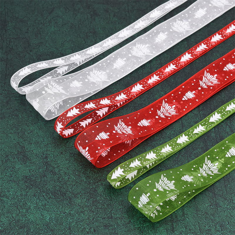 Navidad transfronteriza ribbon decoración de pastel impresa ribbon de árbol de Navidad gaza caja de regalo material ramo