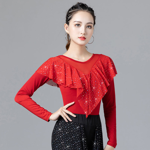 Modern dance tops for women, new fashionable mesh dance clothes, dance practice clothes, square dance clothes, national standard dance, Latin dance