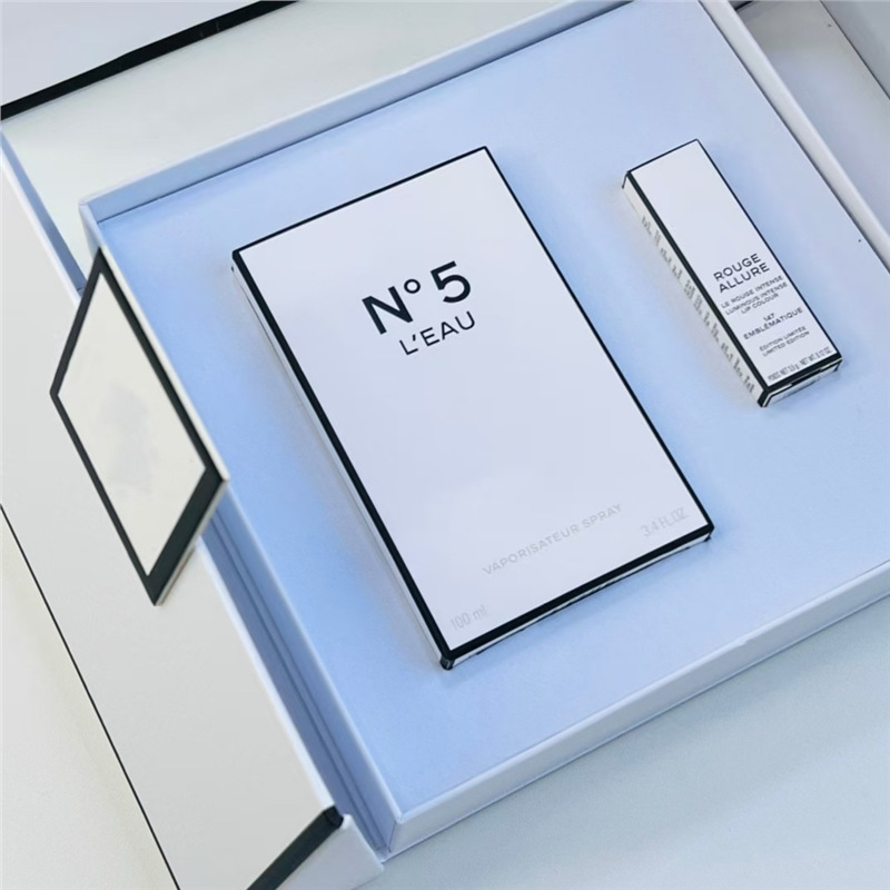 5号口红香水两件套白色N5号香水淡香100ml n5按压口红小香两件套