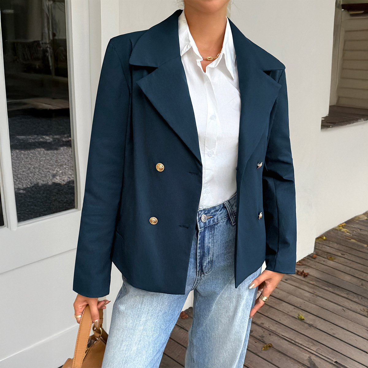 Women's Elegant French Style Blazer Button Down Long Sleeved Outerwear For Autumn Winter_voghion.com