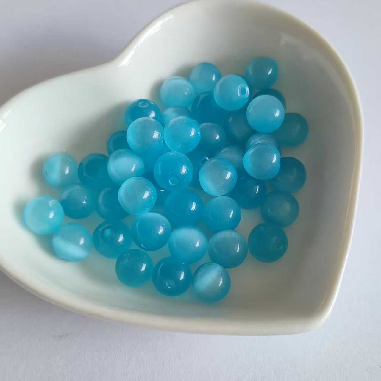 Cuentas redondas de cristal natural no porosas y semiporosas de 8 mm, cuentas sueltas de ágata de calcedonia ojo de gato, materiales para bricolaje al por mayor, collar de piedra natural.
