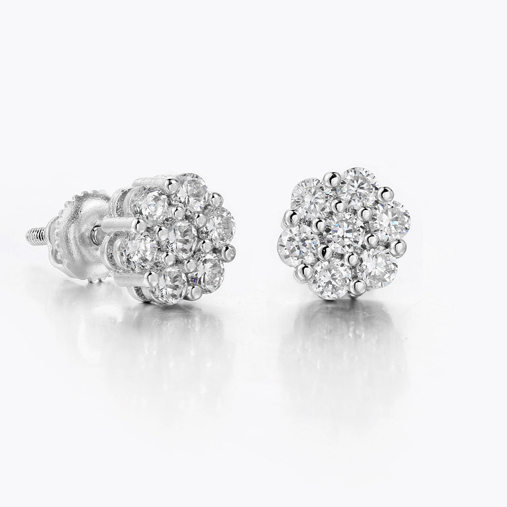 Unisex Gender 1 Pair Hip-Hop Flower Plating Inlay Copper Zircon White Gold Plated Gold Plated Ear Studs