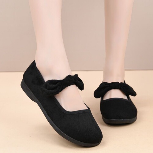 Autumn New Old Beijing Fabric Shoes for Women, Versatile Fashion with Bowknot Top, Comfortable and Breathable Single Shoes, Mother's Shoes