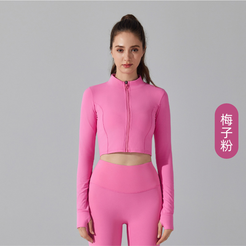 Chaqueta deportiva para correr al aire libre con cremallera delgada antibacteriana desnuda, chaqueta de manga larga para fitness delgado, ropa de yoga para niñas, otoño image 7