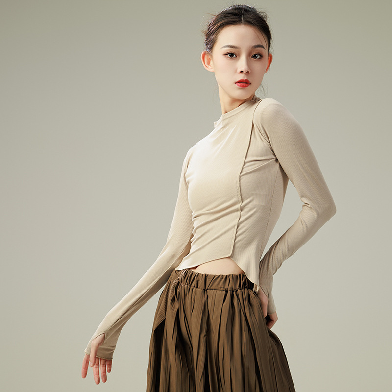 Classical Dance Practice Clothes Long-sleeved Knitted Finger Set New Yoga Dance Clothes Modern Dance Chinese Dance Body Suit