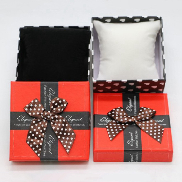 Bow Watch Box Jewelry Box Heaven and Earth Cover Paper Watch Box Single Bracelet Storage Packaging Gift Box
