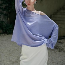 Mojas上身宽松慵懒长袖罩衫薄款亚麻针织上衣女夏