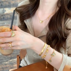 シルバーS925古法金真金メッキエナメル工芸蝶花ネックレスブレスレットセット