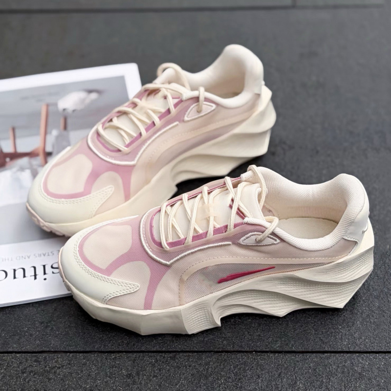 Pure Aura Edge dad shoes, cream strawberry color, thick-soled, height-increasing sneakers, suitable for couples, everyday wear, shopping, and commuting