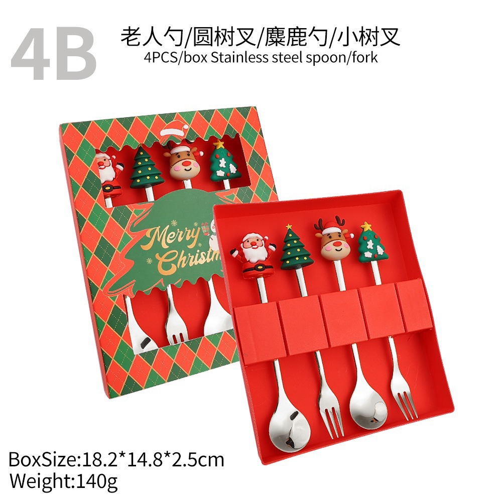 Cuchilleras de acero inoxidable transfronterizas muñecas de Navidad cucharas y tenedores juegos de regalo de café cucharas de postre horquilla de fruta pastel image 22