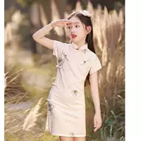 Детское Cheongsam, новинка 2024 года, летнее улучшенное китайское платье для девочек в китайском стиле, тонкий модный стиль.