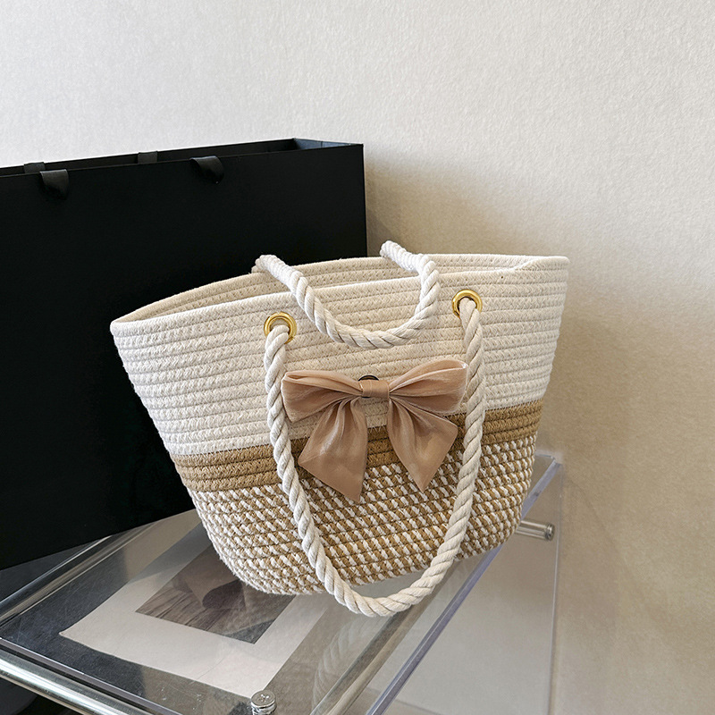 Hand-Woven Bag Women's 2023 New Arrival Trendy Ethnic Style Straw Bag Mori Style Large Capacity Tote Bag Vegetable Basket Bag