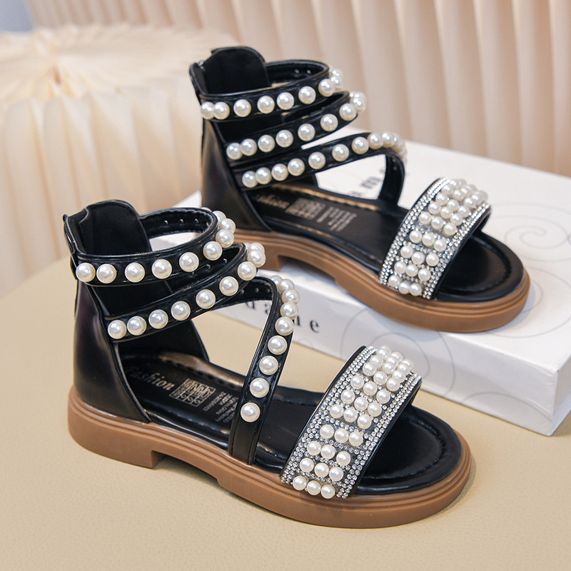 Zapatos casuales de moda para niñas versátiles 2026 verano nuevos niños huecos zapatos princesa zapatos de diamante de perla image 3