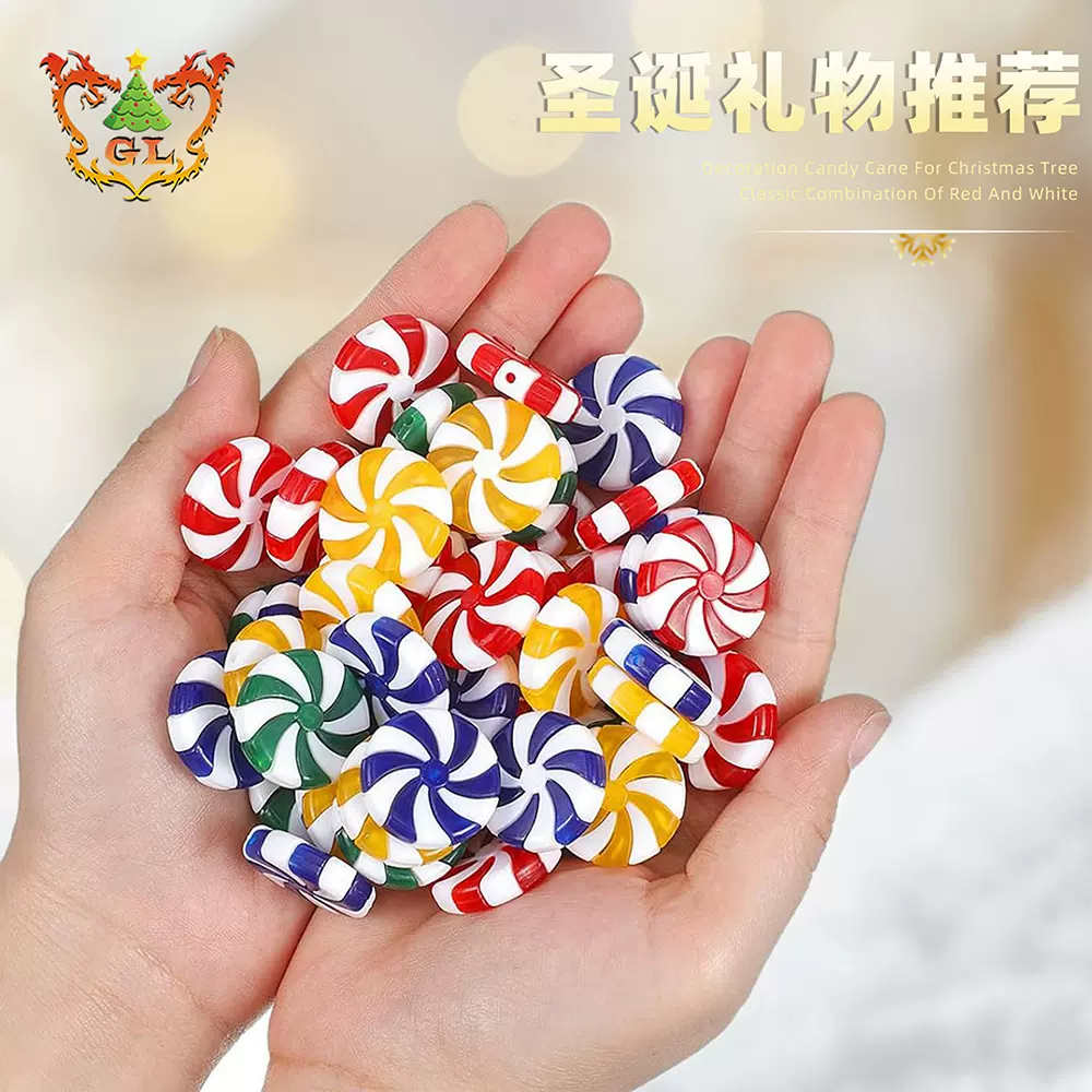 港龙圣诞装饰亚克力糖果仿真旋涡红白棒棒糖圣诞树小挂饰配件批发
