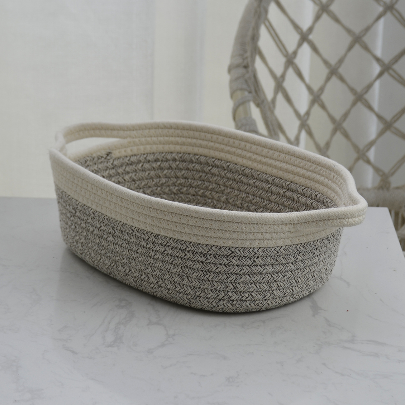 Cesta de almacenamiento Cesta de almacenamiento Cesta de almacenamiento de mano ovalada de juguete de bocadillos trenzados de cuerda de algodón