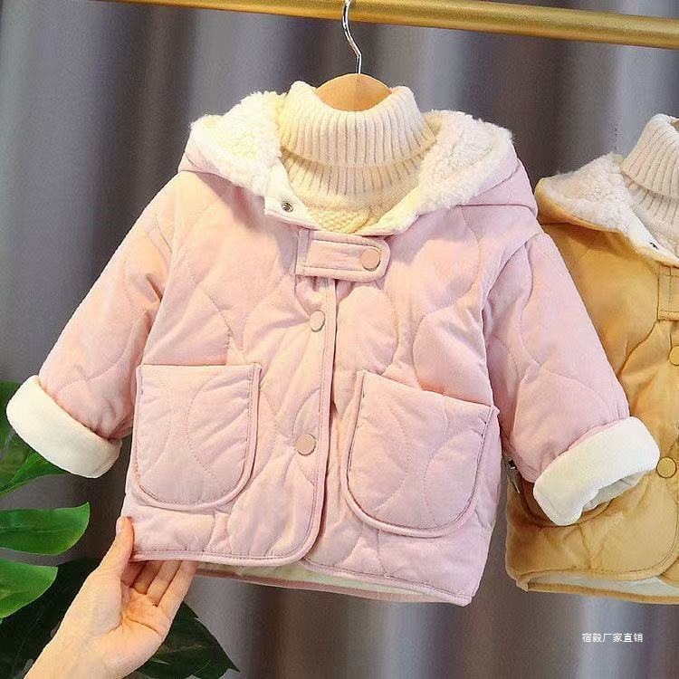 女童冬款加绒加厚夹棉外套2026新款洋气儿童棉服毛毛兔耳朵外套