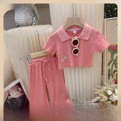 女童夏裝兩件套寶寶洋氣兒童個性潮韓版抖抖翻領POLO衫體恤闊腿褲