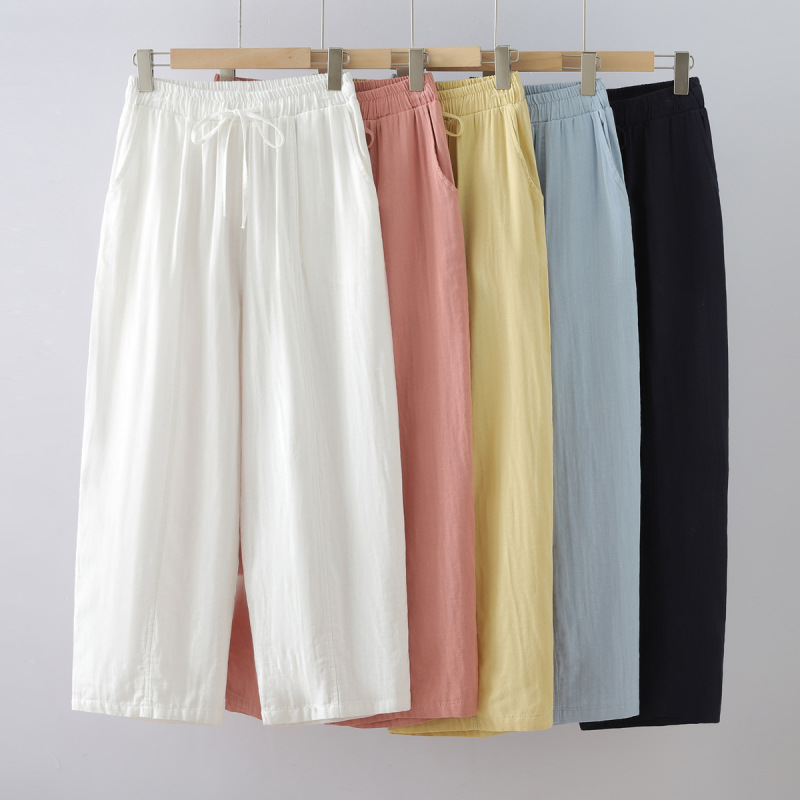 82600 Simple Elastic Waistband Double-Layer Cotton Gauze Casual Pants for Women 2026 Spring and Summer New Straight Wide-Leg Pants 82600 Simple Elastic Waistband Double-Layer Cotton Gauze Casual Pants for Women 2026 Spring and Summer New Straight Wide-Leg Pants